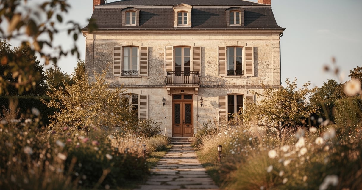 Maison familiale en pierre transmise en héritage avec jardin et toiture en ardoise
