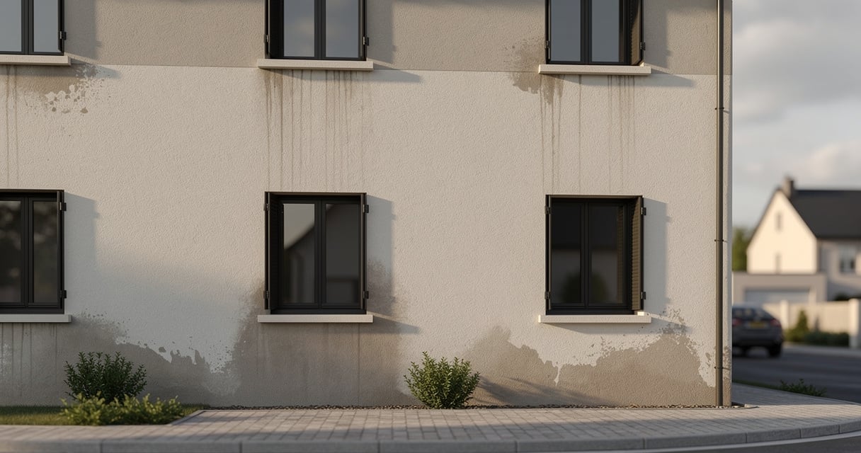 Maison avec traces d humidite sur la facade, illustration vice cache immobilier